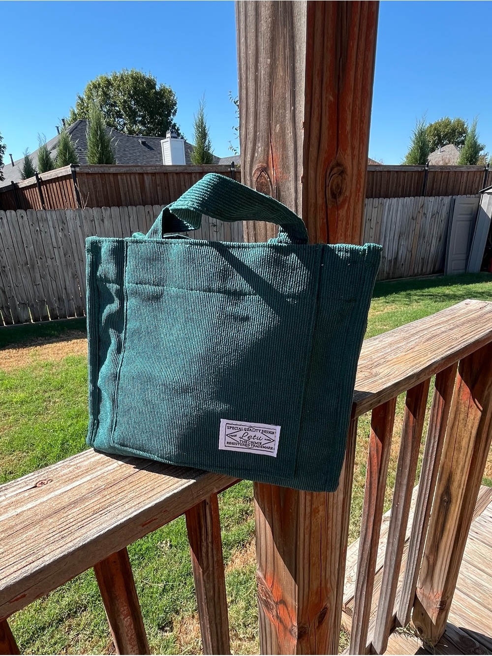 Green Canvas Tote Bag with Top Handles